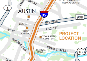 I 35 Capital Express Central Map 340x240 Transportation commission approves $3.4B for Interstate 35 widening work